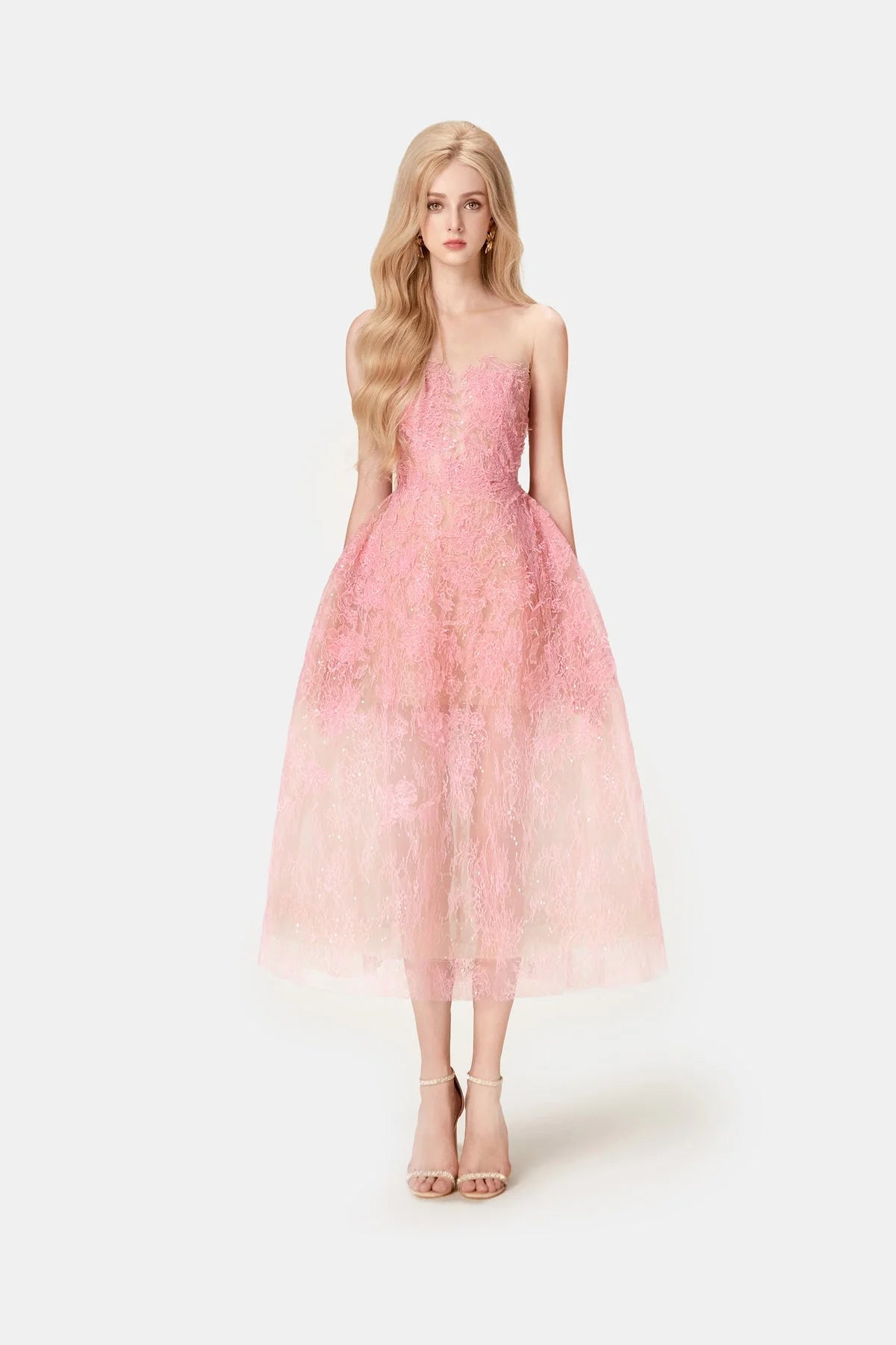 MONTSAND Pink Beaded Lace Maxi Dress