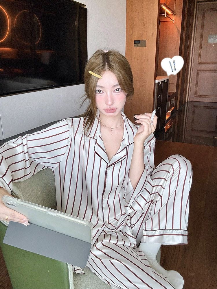 INNA Bordeaux Stripe Long Pajama Set