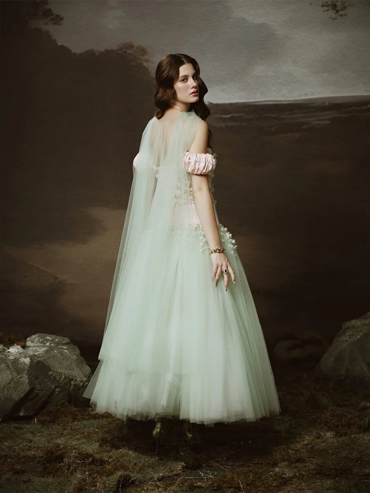 LINH PHUNG Green Persephone Pink Maxi Dress