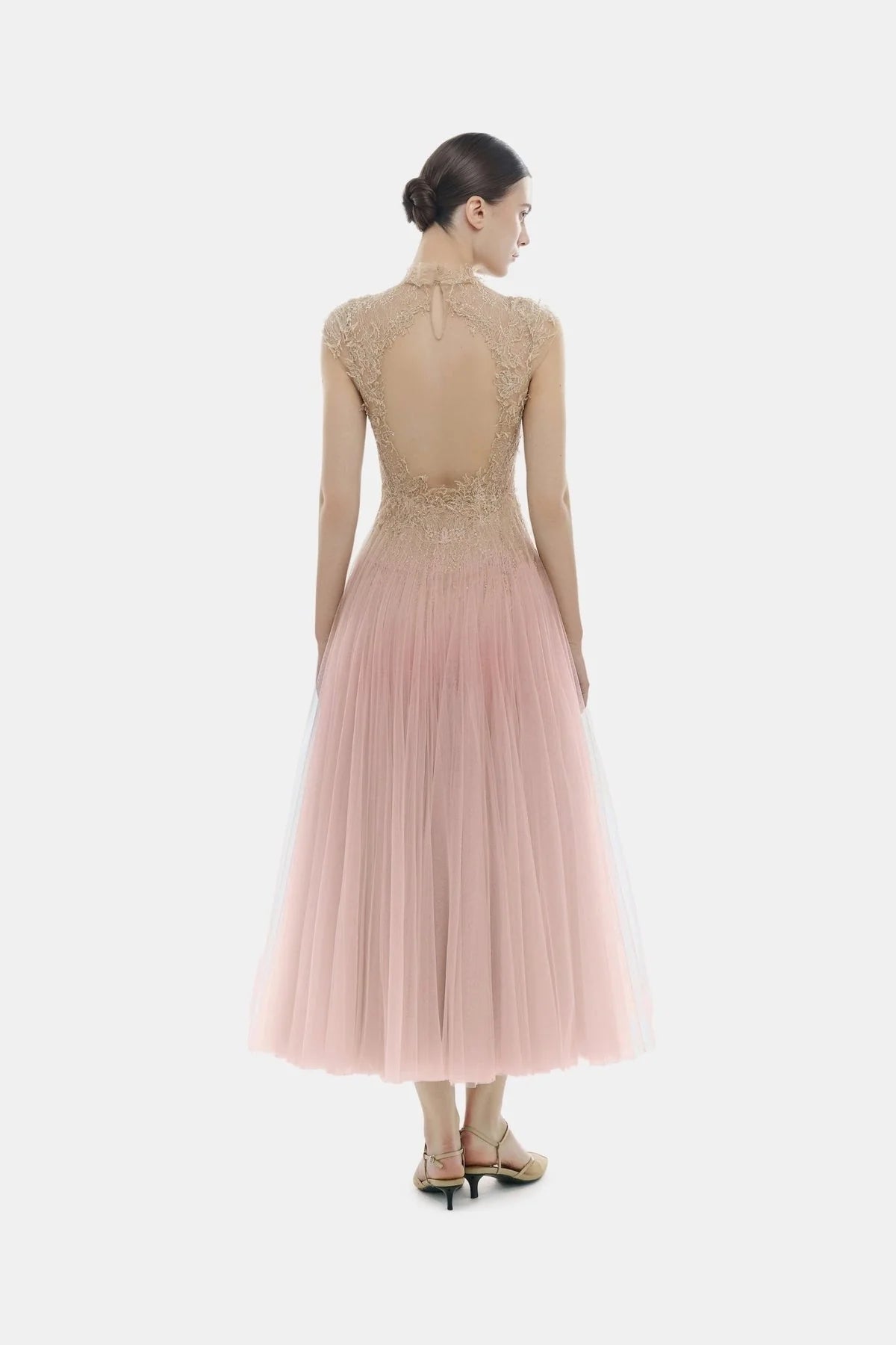 MONTSAND Pink Ombré Cut-Out Lace Midi Dress