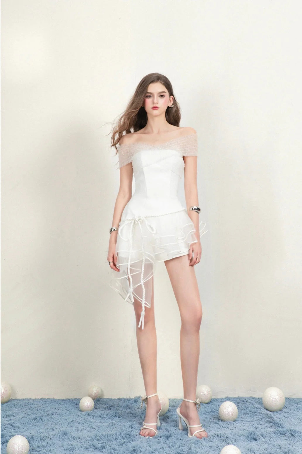 CICI White CLAUDIE Pleated Mini Dress