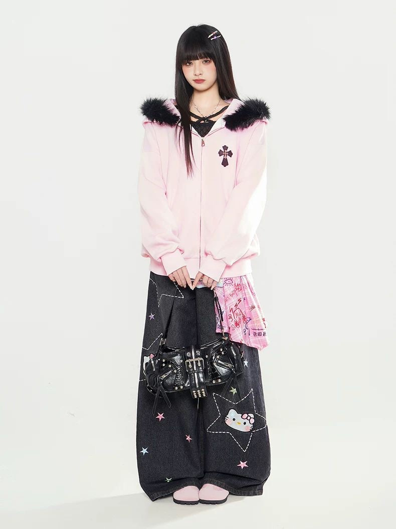 Faux Fur Cross Zip Hoodie