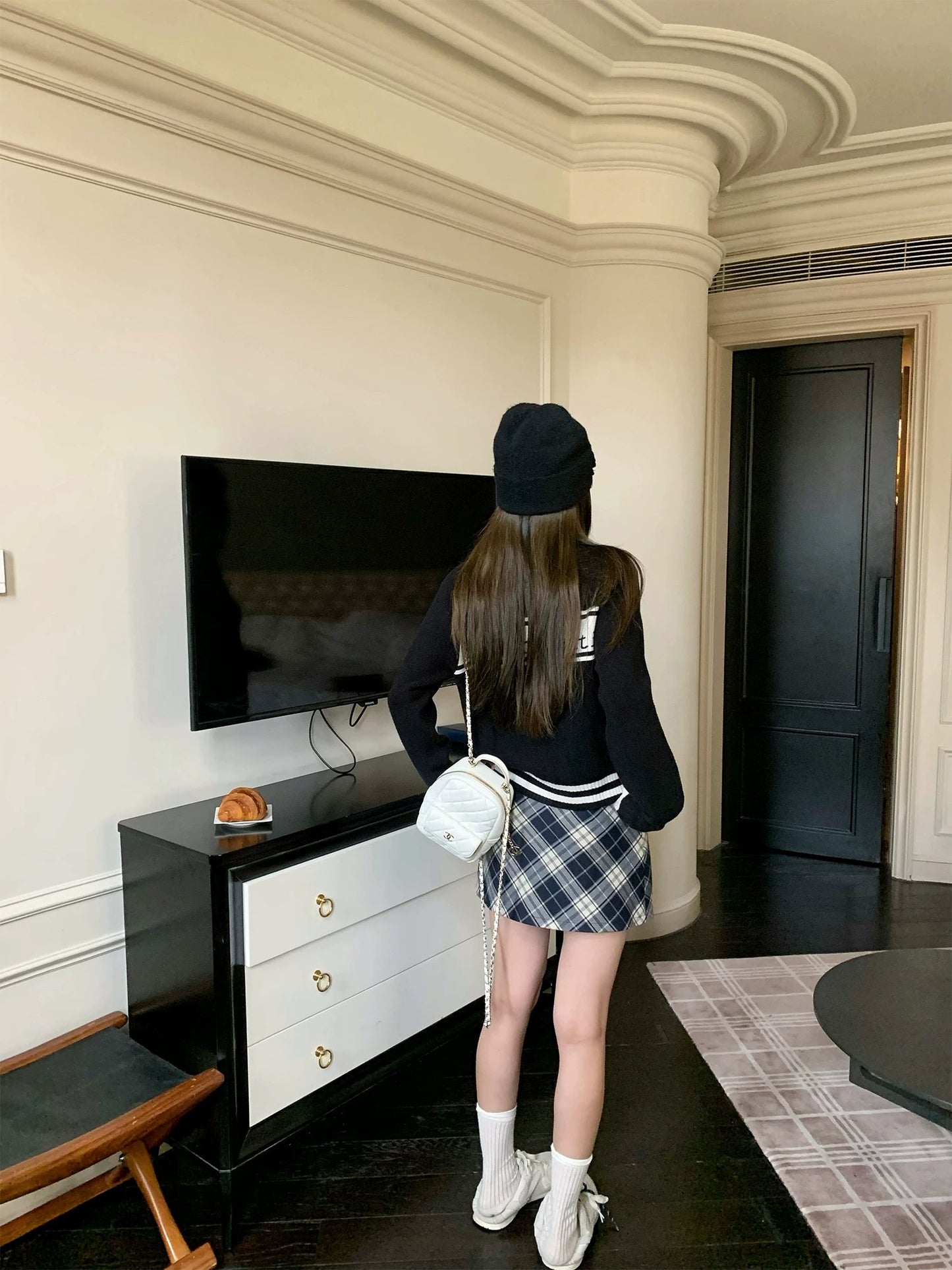 Checkered Skirt - Women's High-Waisted A-Line Bodycon Mini Skirt