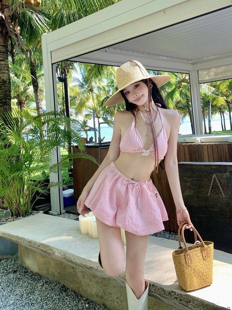Pink Gingham 3-Piece Bikini Set