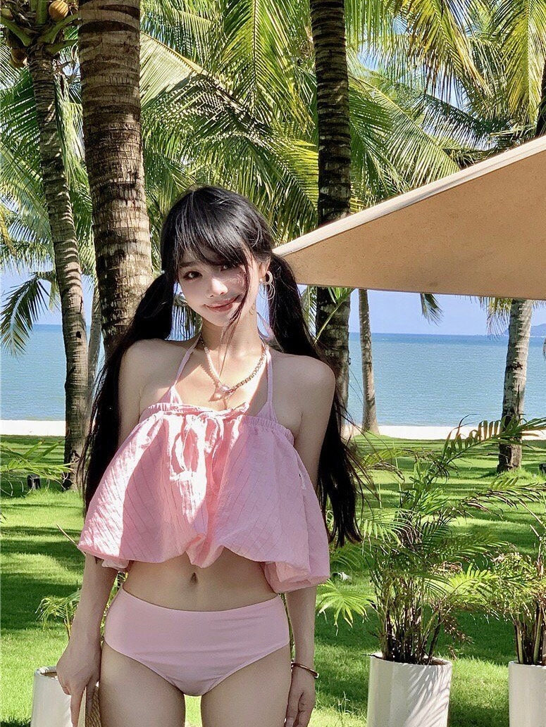 Pink Gingham 3-Piece Bikini Set