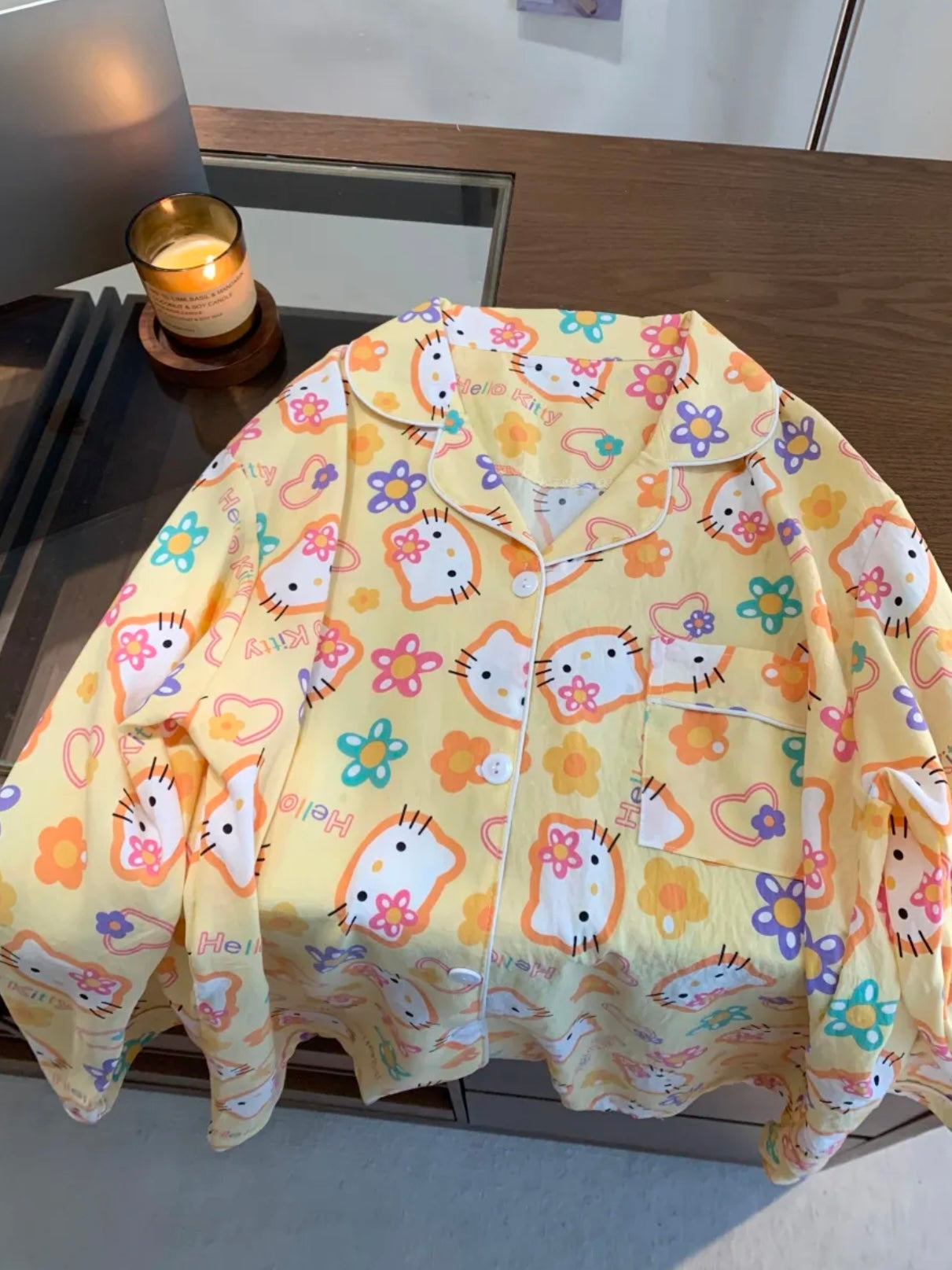 Hello Kitty Cloud Cotton Pajama Set – Yellow Floral Print