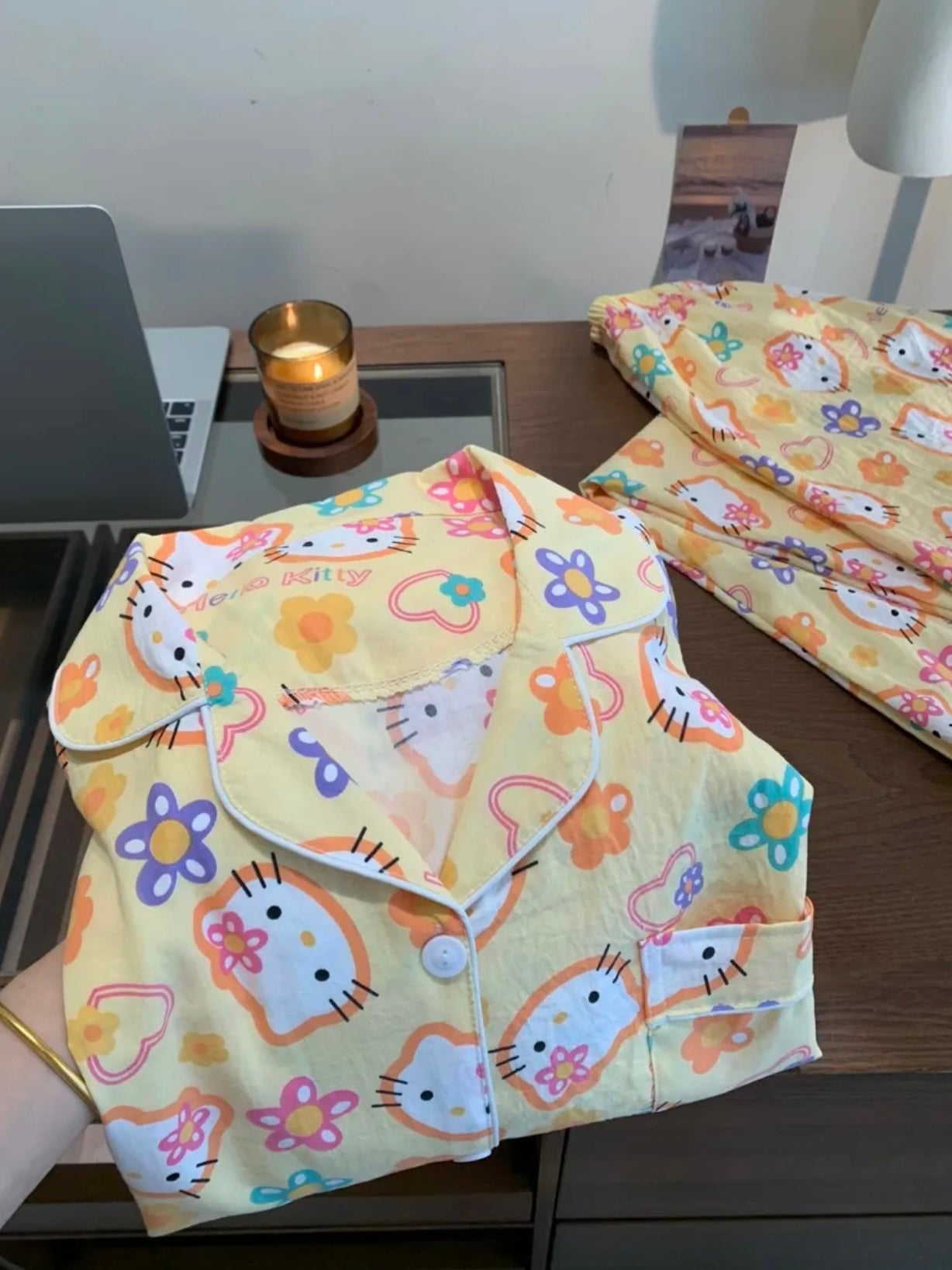 Hello Kitty Cloud Cotton Pajama Set – Yellow Floral Print