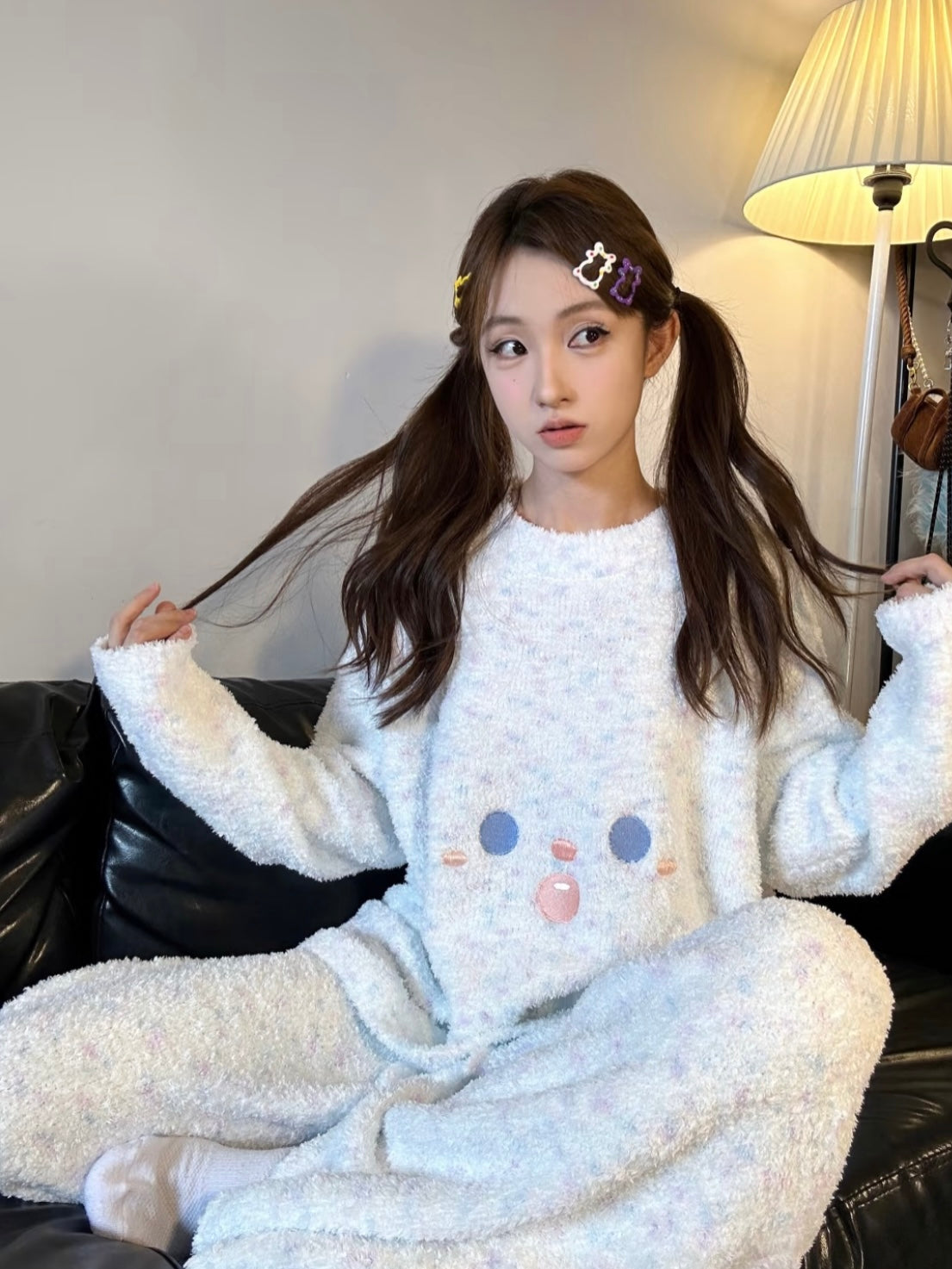 Fuzzy Half-Plush Pajama Set – Baby Blue