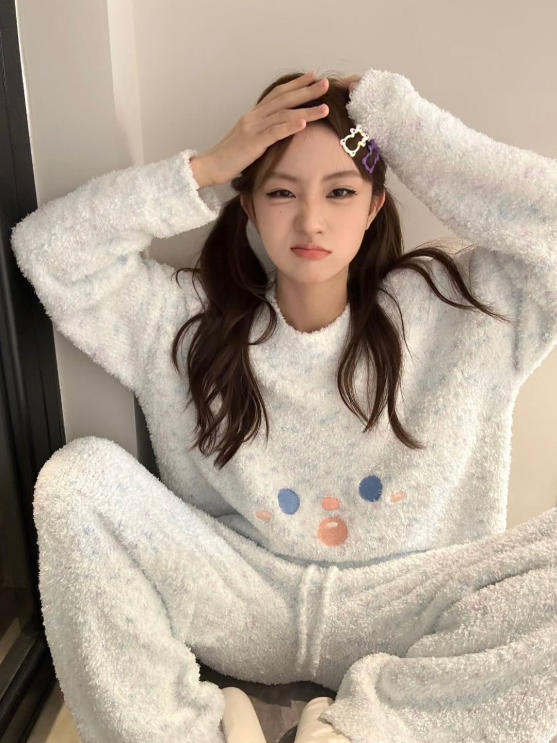 Fuzzy Half-Plush Pajama Set – Baby Blue