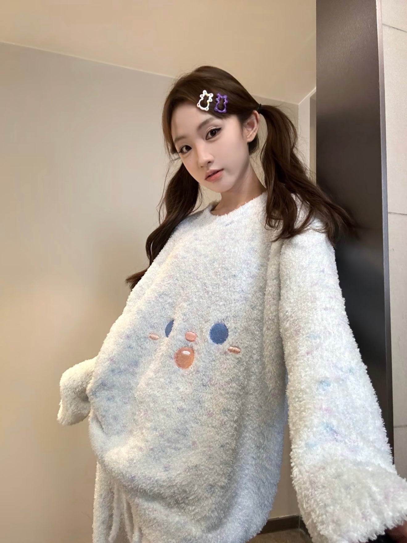 Fuzzy Half-Plush Pajama Set – Baby Blue
