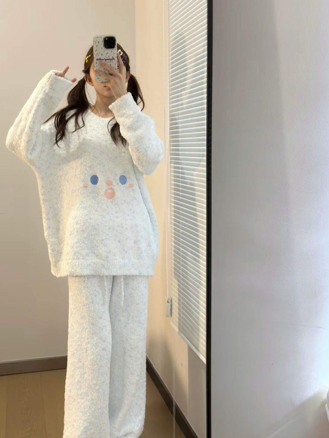 Fuzzy Half-Plush Pajama Set – Baby Blue