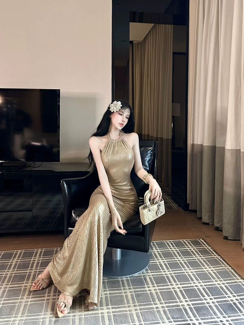 Golden Hour Halter Evening Gown