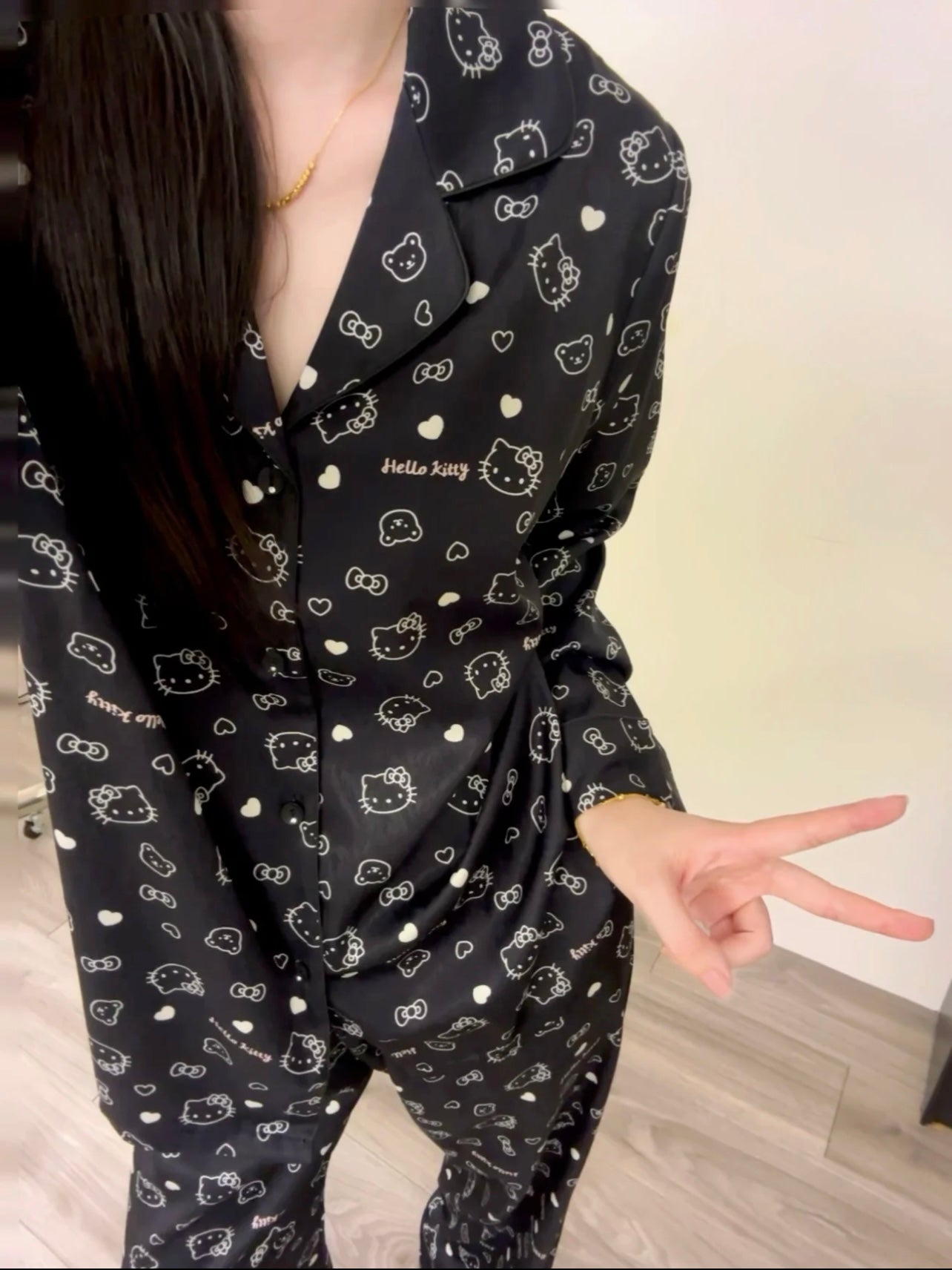 Hello Kitty Black & White Satin Pajama Set