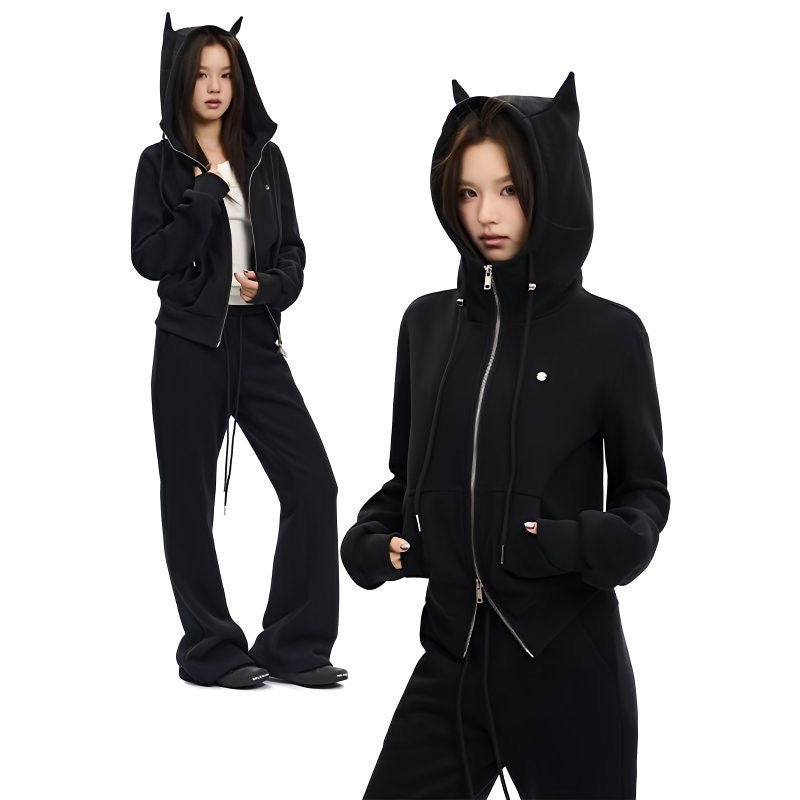 Little Devil Double-Zip Cropped Hoodie