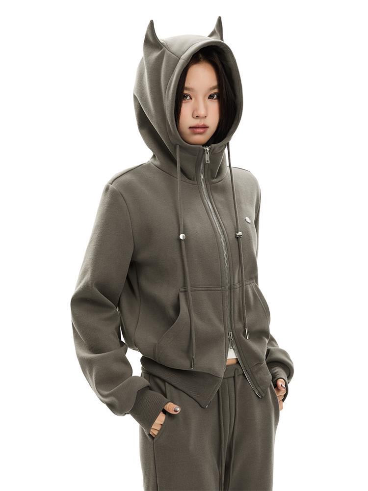Little Devil Double-Zip Cropped Hoodie