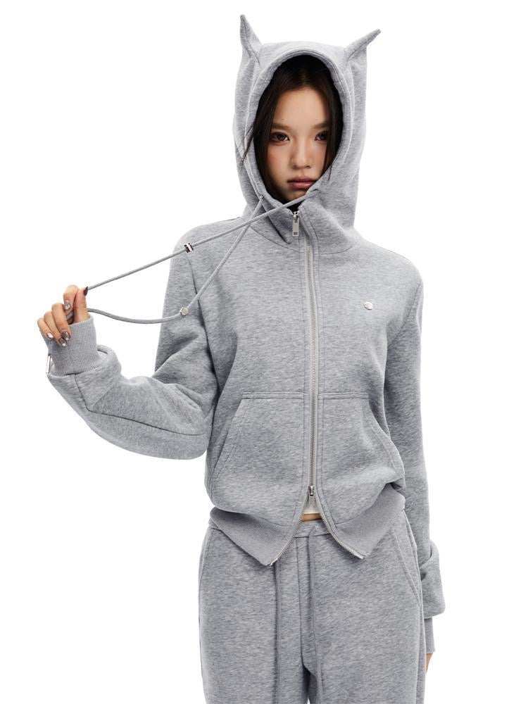 Little Devil Double-Zip Cropped Hoodie