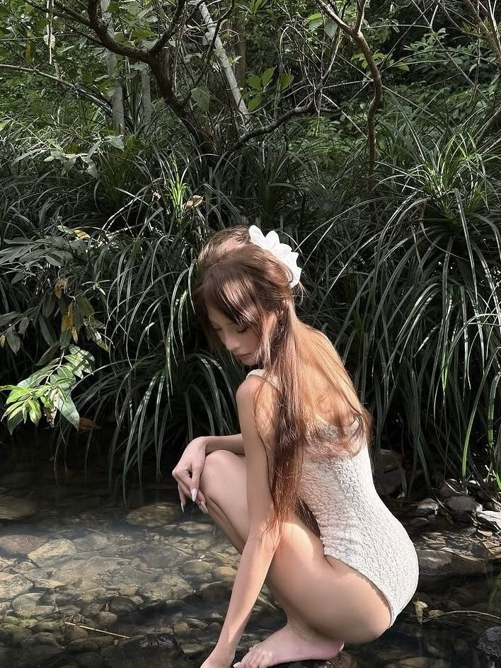 Bow-Front Textured One-Piece – Ivory