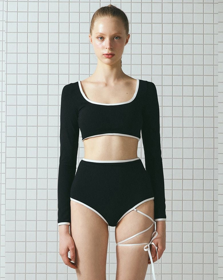LUNE Long-Sleeve & Shorts 2-Piece Tie-Up Swimsuit Set