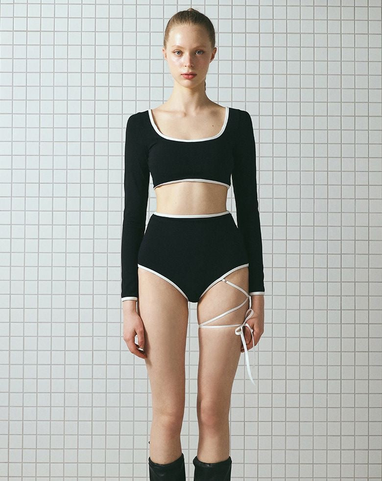 LUNE Long-Sleeve & Shorts 2-Piece Tie-Up Swimsuit Set