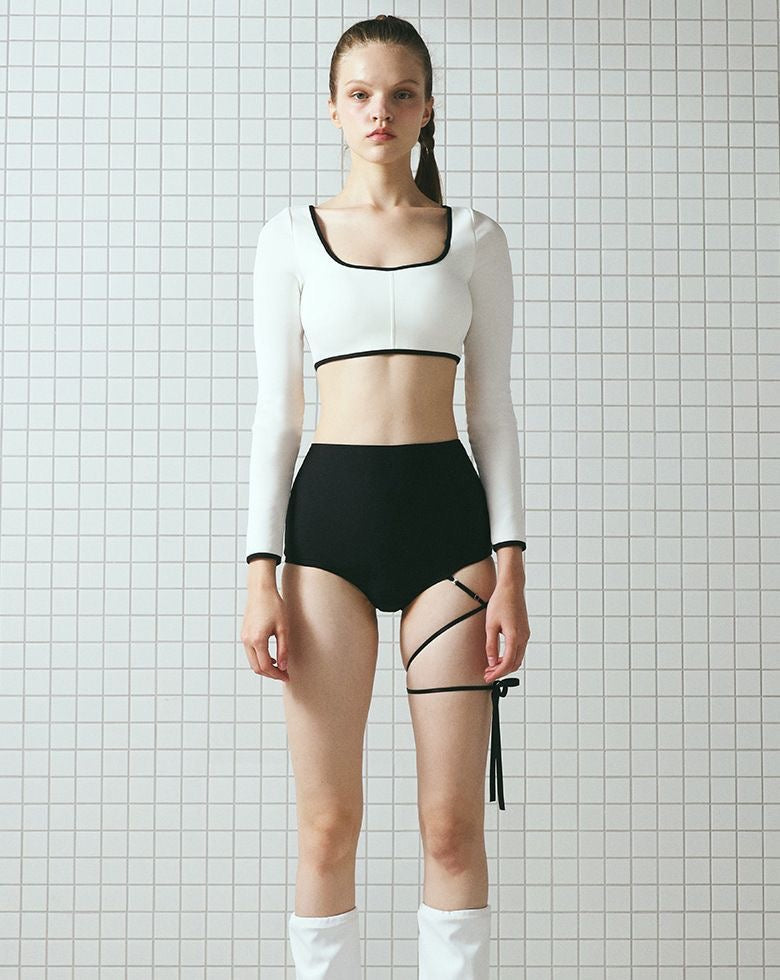 LUNE Long-Sleeve & Shorts 2-Piece Tie-Up Swimsuit Set