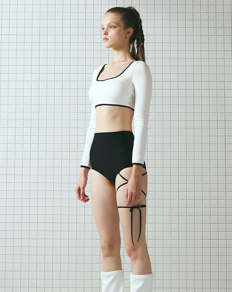 LUNE Long-Sleeve & Shorts 2-Piece Tie-Up Swimsuit Set
