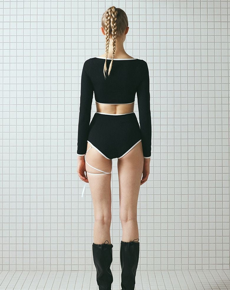 LUNE Long-Sleeve & Shorts 2-Piece Tie-Up Swimsuit Set