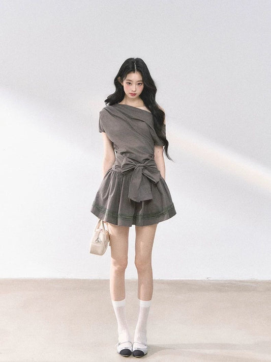 Asymmetric Bow-Tie Mini Dress