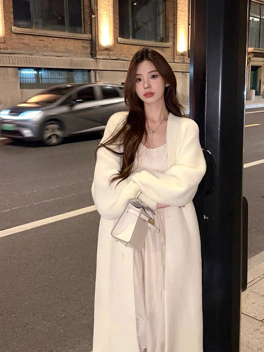 ‘White Velvet’ - Long White Mink Long Cardigan