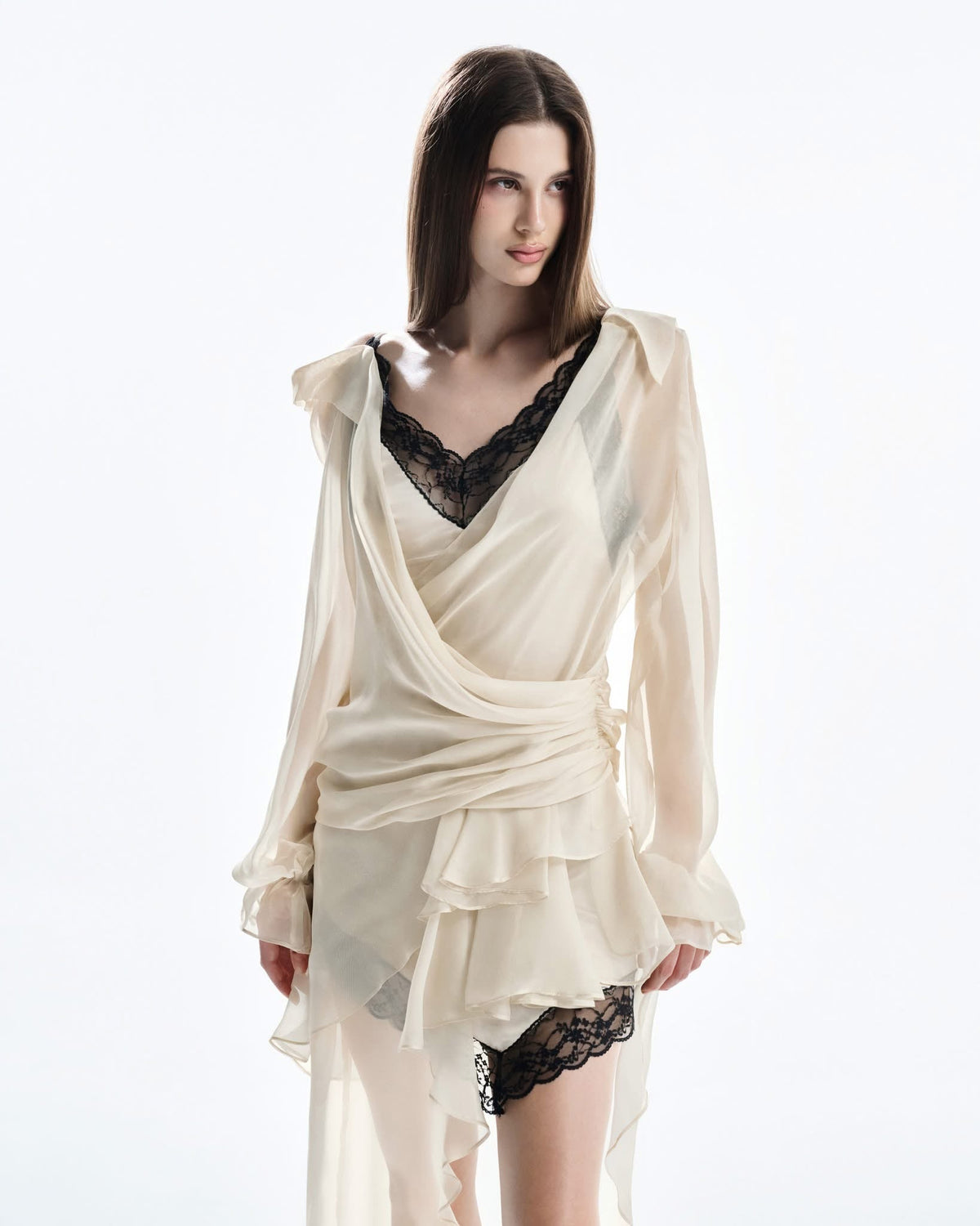 MUST HAVE Two-Tone V-neck Layered Wrap Dress — Must Have