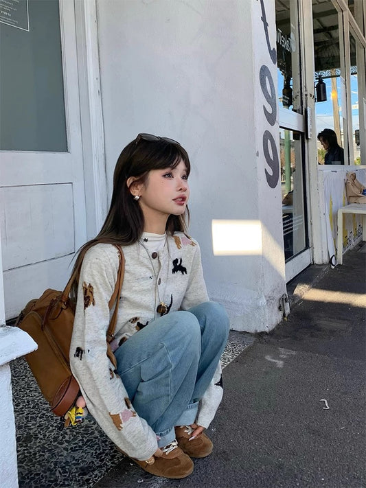 'Doggy Around The World' - Wool Cardigan