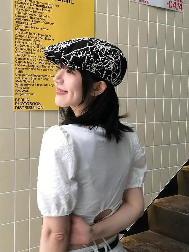 Embroidered Floral Beret