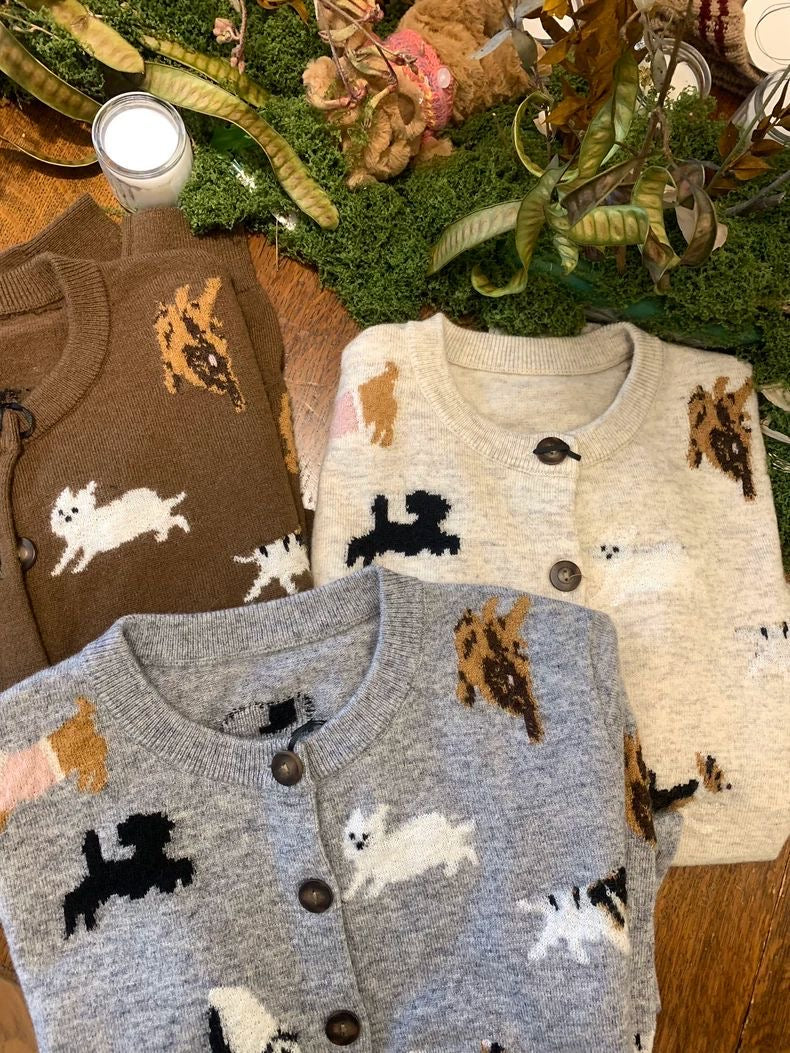 'Doggy Around The World' - Wool Cardigan