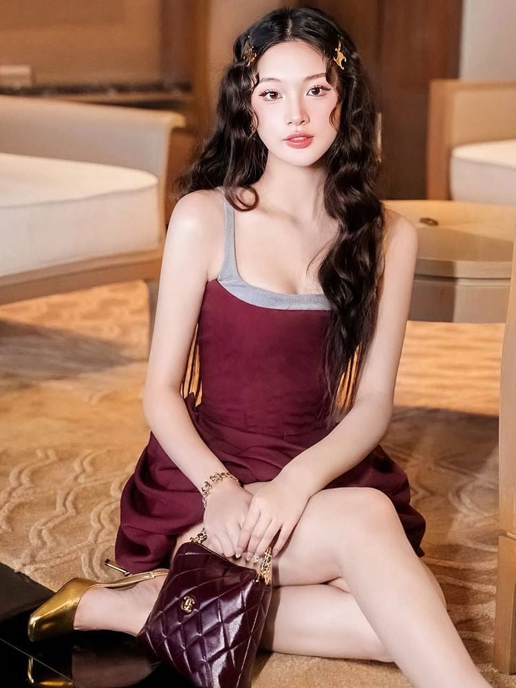 Wine Draped Mini Dress
