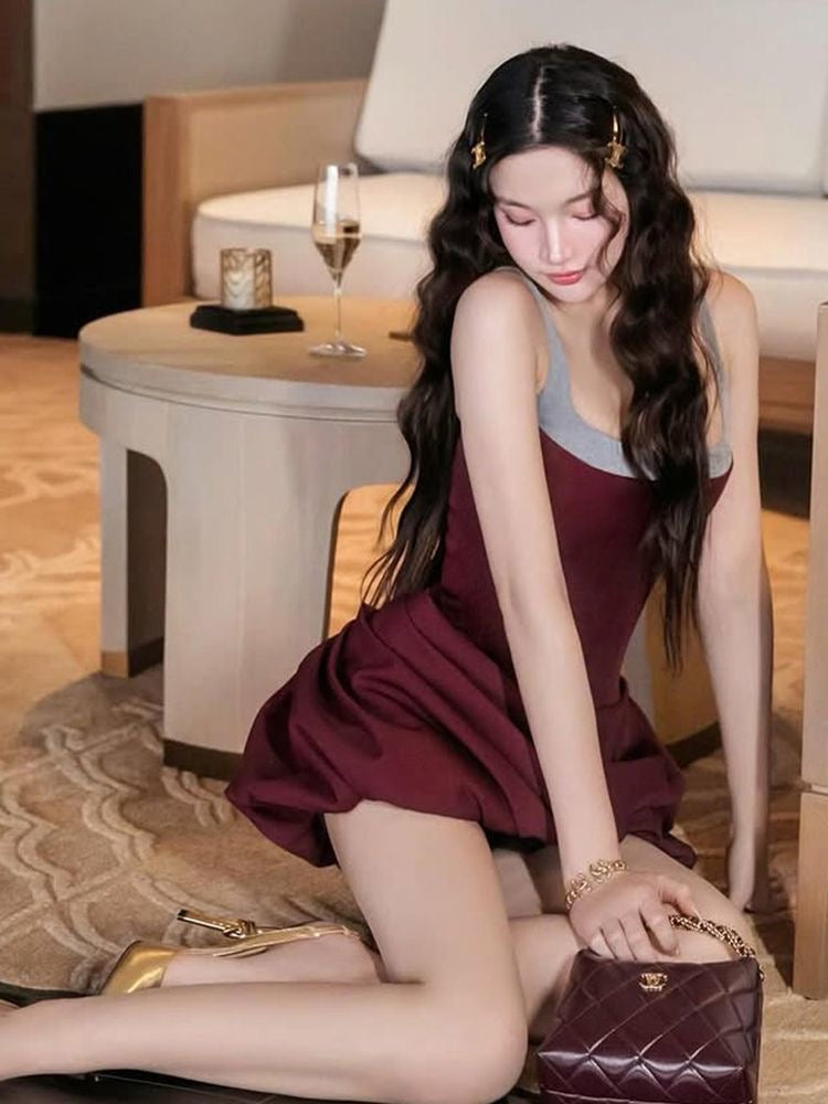 Wine Draped Mini Dress