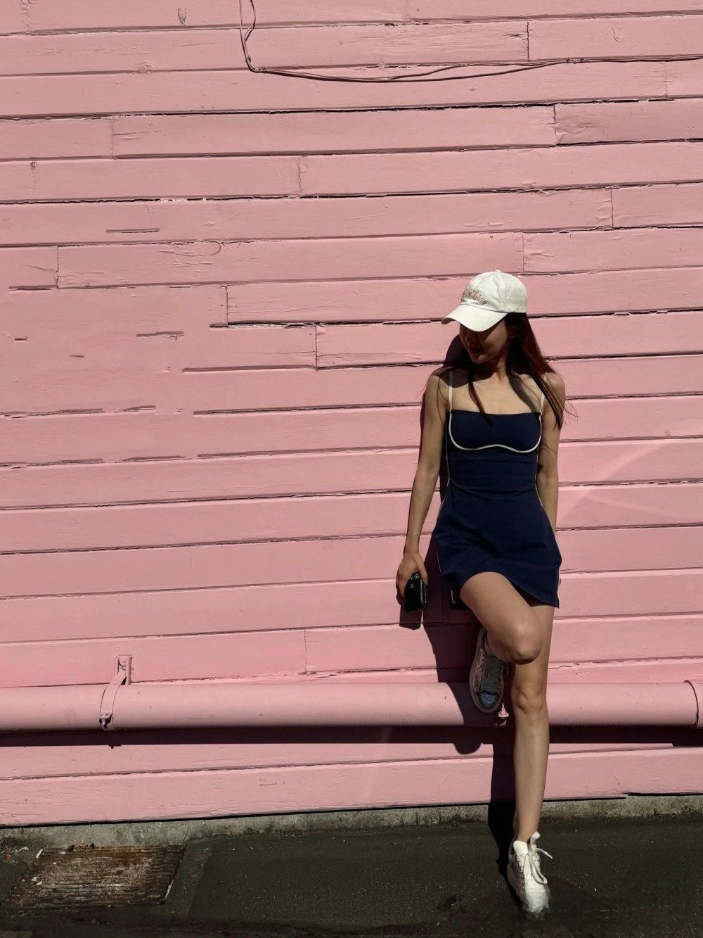 Navy Contrast Trim Mini Swim Dress