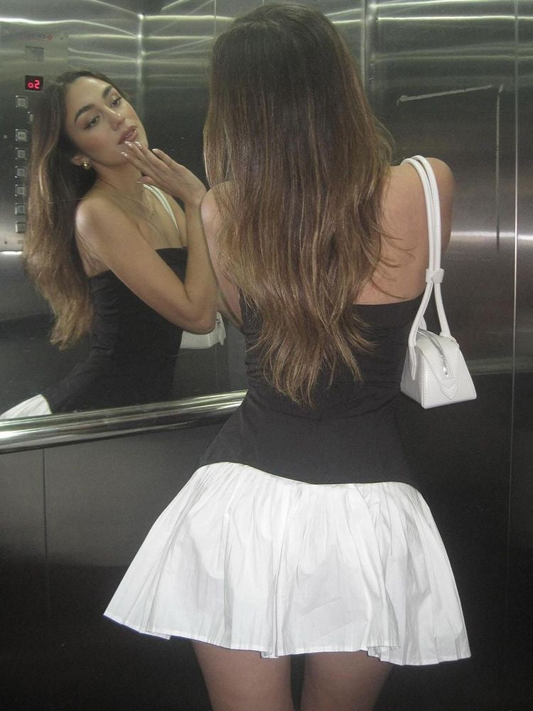 Monochrome Pleated Mini Dress
