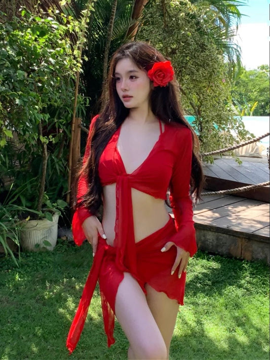 ‘Holidays in Bali’ - Bright Red Bikini 4-Piece Set