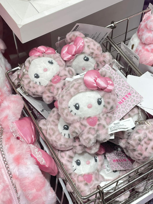 豹纹Hello Kitty x ヒョウ柄 Hello Kitty Pink & Brown Leopard Print Charm | Kawaii Sanrio Keychain | Wild Style Bag Accessory