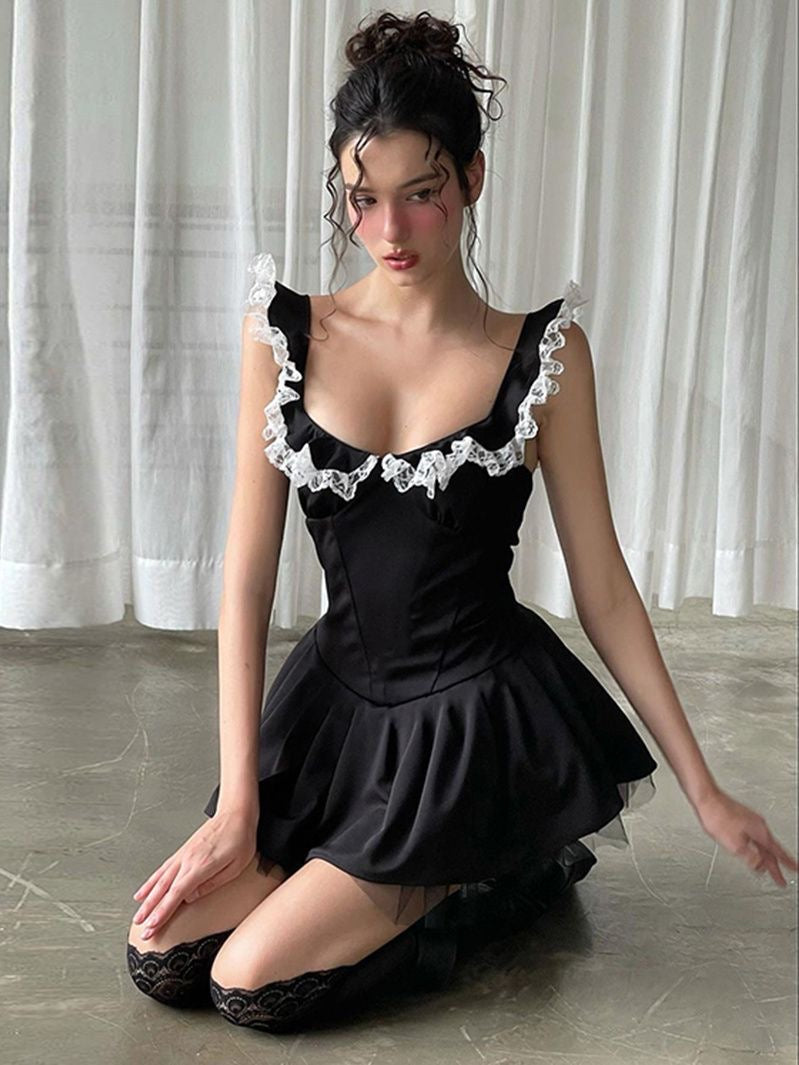 Lace Ruffle Sweetheart Mini Dress
