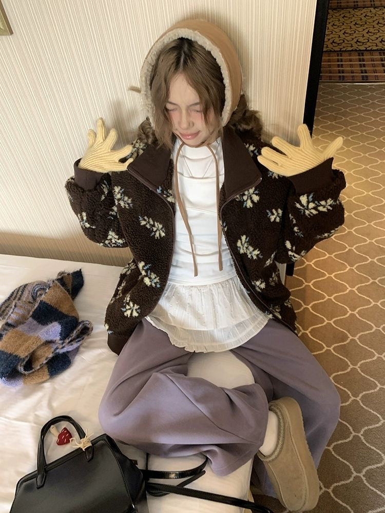 Coffee Printed Sherpa-Lined Puffer Jacket ❄️🧣🔥