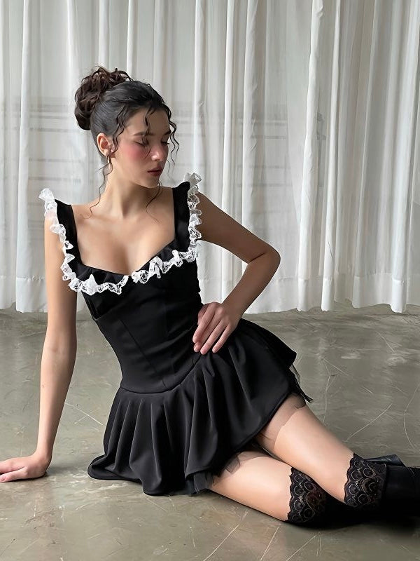 Lace Ruffle Sweetheart Mini Dress