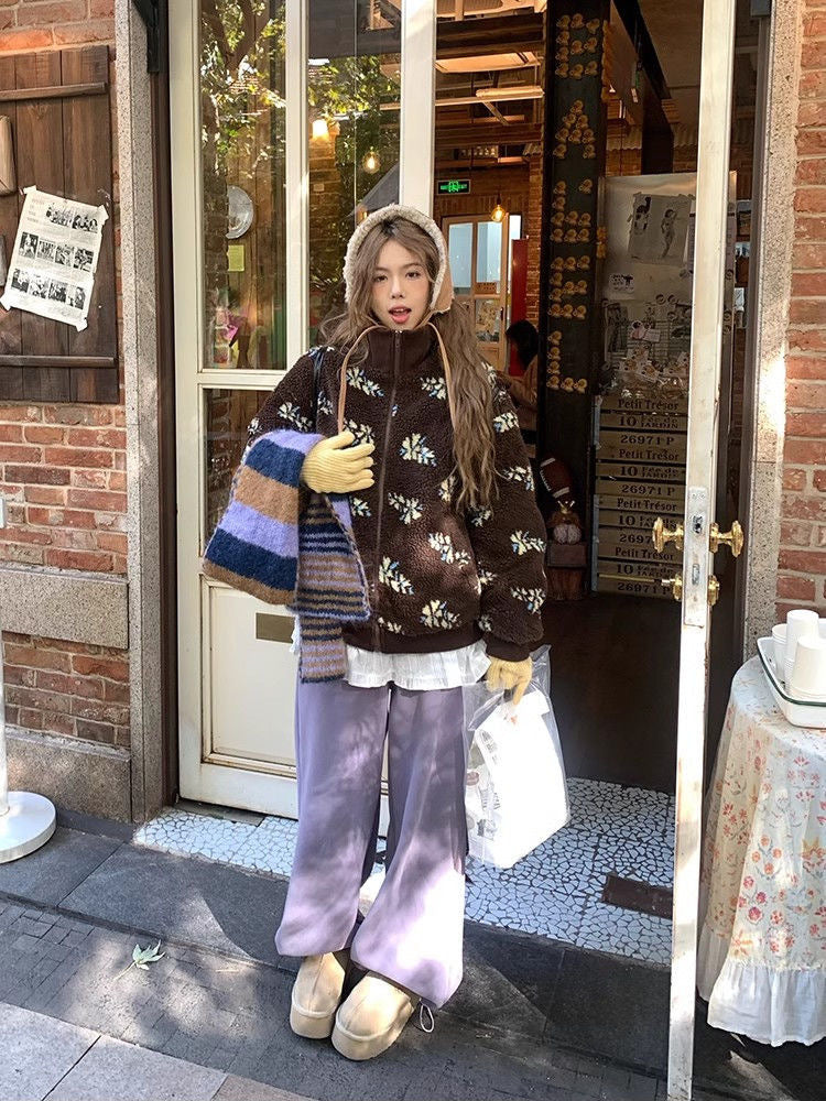 Coffee Printed Sherpa-Lined Puffer Jacket ❄️🧣🔥