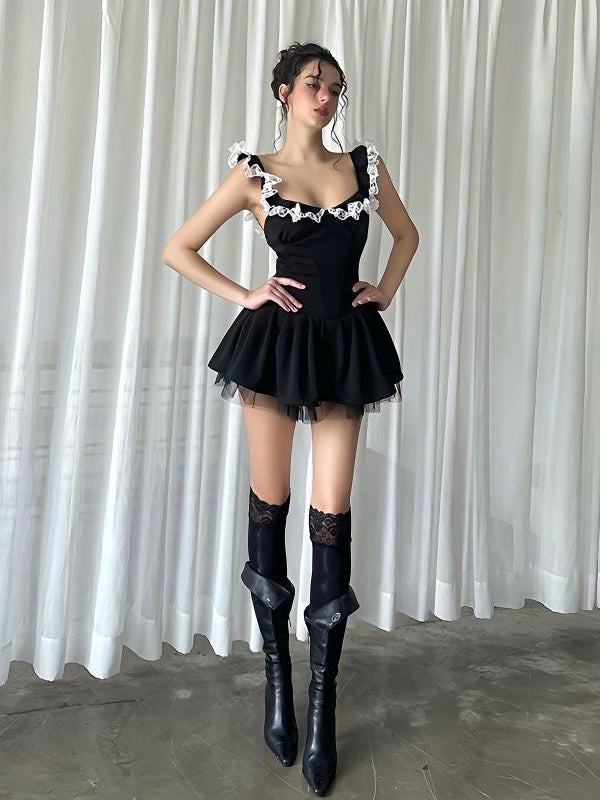 Lace Ruffle Sweetheart Mini Dress