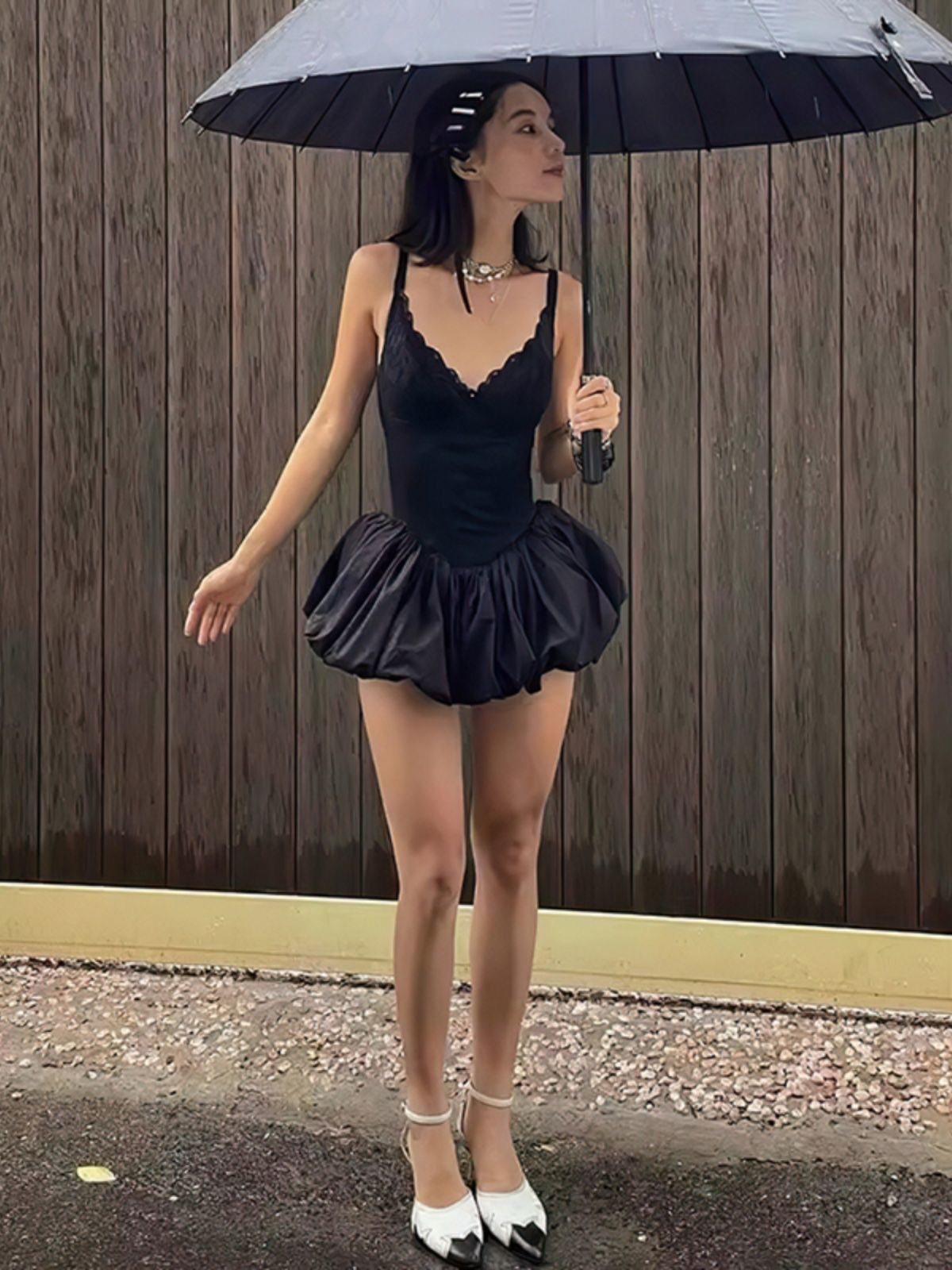 Satin Corset Bubble Hem Mini Dress