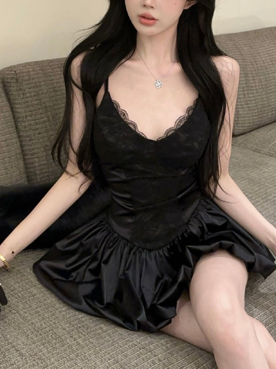Satin Corset Bubble Hem Mini Dress