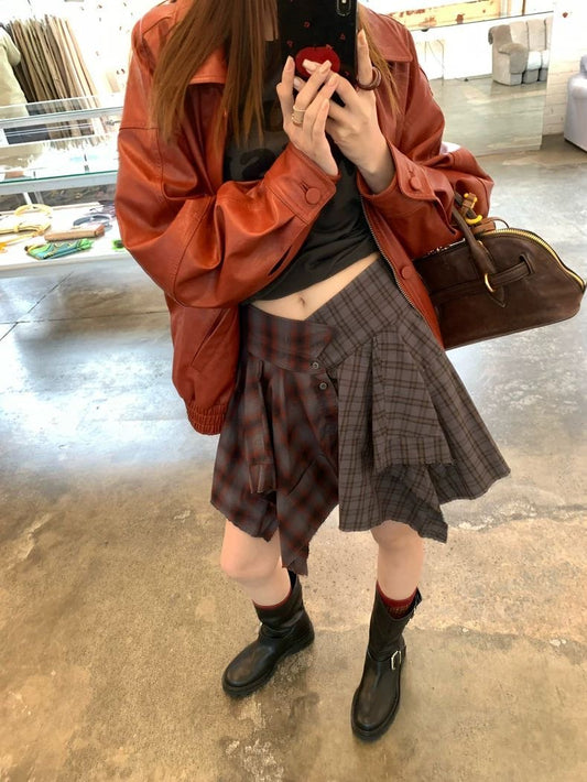 Asymmetric Layered Plaid Mini Skirt