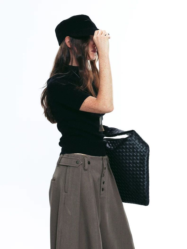 Unisex Pleated Wide-Leg Button Trousers