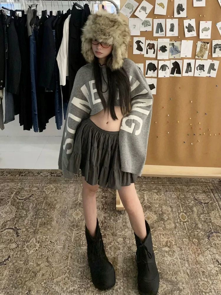 Oversized Sleeve Cropped Knit Sweater
