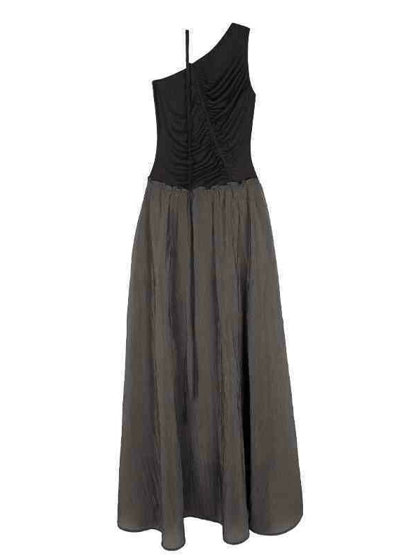 Asymmetric Patchwork Dress with Artistic Ruching