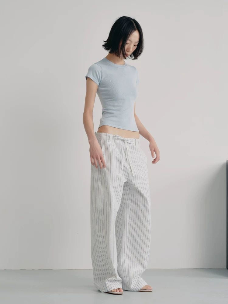 Striped Drawstring Wide-Leg Pants